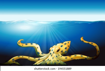 Illustration of a big octopus under the sea