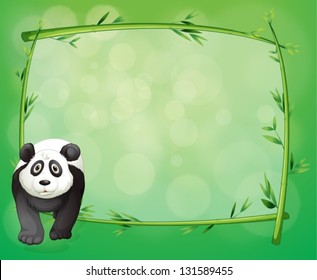 Illustration of a big panda beside a bamboo frame