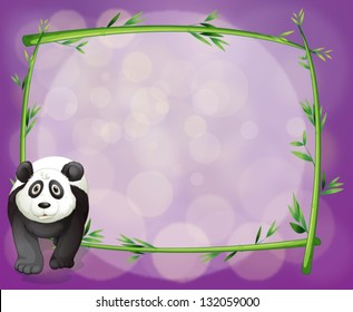 Ilustración de un gran panda al lado de un marco vacío de bambú