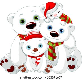 Illustration of Big Polar bear family at Christmas