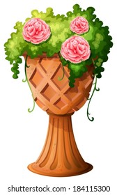 Illustration of a big pot with a flowering plant on a white background