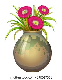 Illustration of a big pot with flowers on a white background