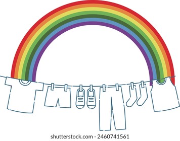 Illustration of a big rainbow hanging over the laundry