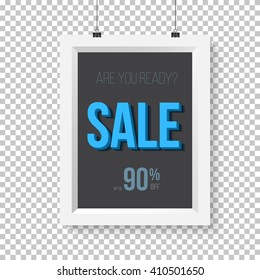 Illustration of Big Sale Poster Vector Wall Frame Mockup. Realistic Vector EPS10 Paper Sale Poster Isolated on Transparent PS Style Background