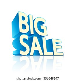 illustration of big sale words with reflection on white background