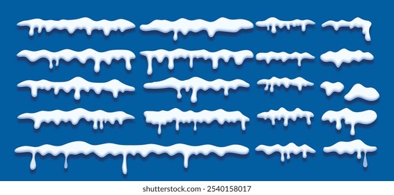 illustration of big set snow caps with realistic shadow effect.collection of snowy ice element decoration. clip art snow caps in flat design.winter snowy caps on blue background