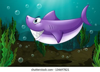 Illustration of a big shark under the sea