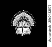 Illustration of Big Tom Turkey in black and white.