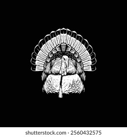 Illustration of Big Tom Turkey in black and white.