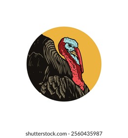 Illustration of Big Tom Turkey with full color and yellow background.