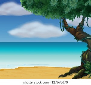 Illustration of a big tree at the beach
