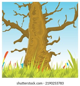 illustration of big tree with grass