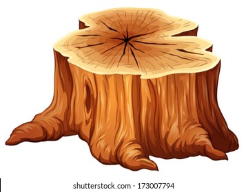 Illustration of a big tree stump on a white background