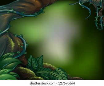 Illustration of a big trunk of a tree with algae