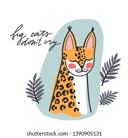 Illustration with big wild cats. Hand drawn scandinavian style. Perfect for greeting cards.