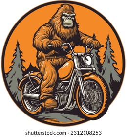 illustration of bigfoot ridinbg a motorcycle