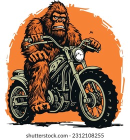 illustration of bigfoot ridinbg a motorcycle