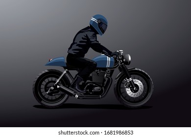 Illustration Of An Biker On A Café Racer