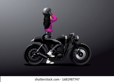 Illustration Of An Biker On A Café Racer