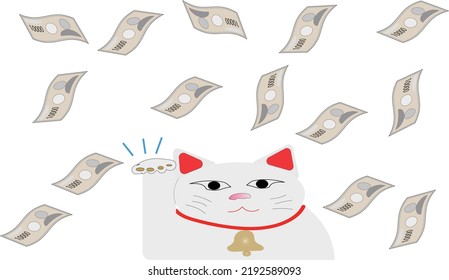 Illustration of a bill and a beckoning cat