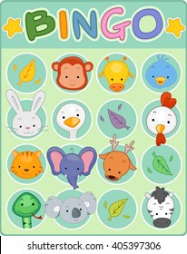 Illustration of a Bingo Game Card Decorated with Cute Animals