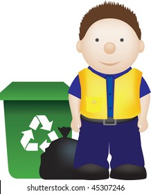 Illustration of a binman and recycle waste disposal man