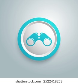 Ilustração do ícone de binóculos no botão azul. Vetor