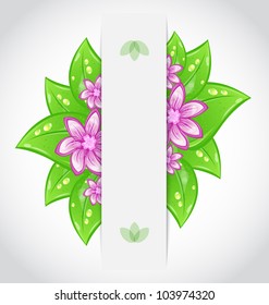 Illustration bio concept design eco friendly banner with green leaves and flowers - vector
