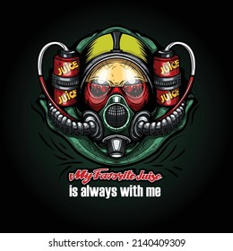 Illustration of Bio mask with text My favorite juice. Hand-drawn style image for printing on T-shirts.