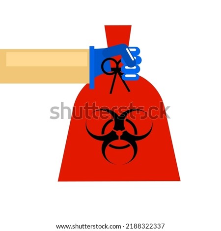Illustration of the  biohazard garbage holder by a hand. 