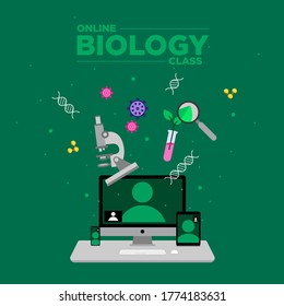 Illustration of Biology Elements Floating in Online Class coming out of a Video Call