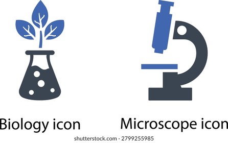 Illustration of biology and microscope science icons on white background