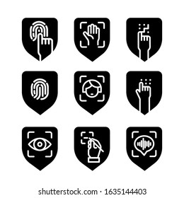 illustration of the biometric identification linear black and white icons