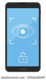 Ilustración de seguridad biométrica, reconocimiento de huellas dactilares y un teléfono inteligente, Ilustración vectorial