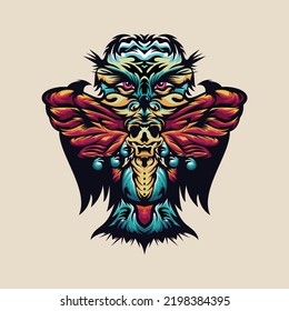 Illustration bird with butterfly design vector