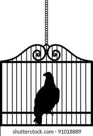Abbildung mit Vogel in Käfig einzeln auf weißem Hintergrund