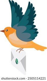 Illustration of a Bird Delivering an Envelope with a Green Earth Logo. Green shipment. Respect the environment. Eco friendly shipment. Environmental newsletter
