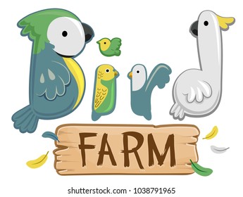 Illustration of a Bird Farm Lettering Signage Design Made of Birds