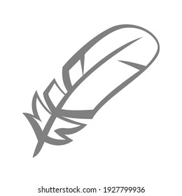 Illustration of bird feather. Icon, emblem or label for design.