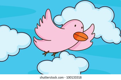 Illustration of bird flying in clouds