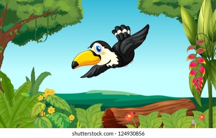 Ilustración de un pájaro en el bosque
