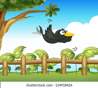 Illustration of a bird in the garden