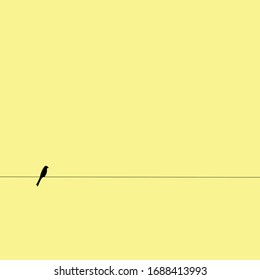 illustration of a bird hanging on an electrical wire.Doodle art concept,illustration painting