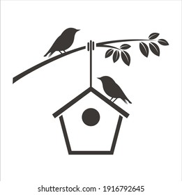 Illustration Of The Bird And Its House, Vector Art.