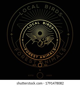 Illustration of bird logo made with gold lines and in the middle of the circle