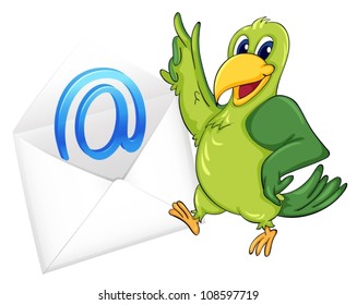 illustration of a bird with mail envelop on a white
