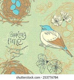 illustration with bird and nest