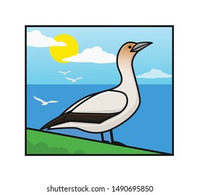 illustration of a bird on the beach with sunny weather logo icon poster vector illustration