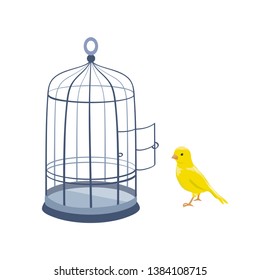 Illustration With Bird And Open Cage. Vector Illustration