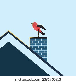 Illustration of a bird over the wall, Illustration of a bird flying, Illustration of a bird over the house
